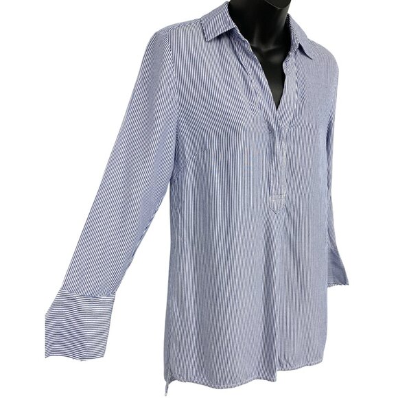 Beach Lunch Lounge Alicia Stripe Blouse Extra Small Cornflower V-Neck New - Picture 2 of 6